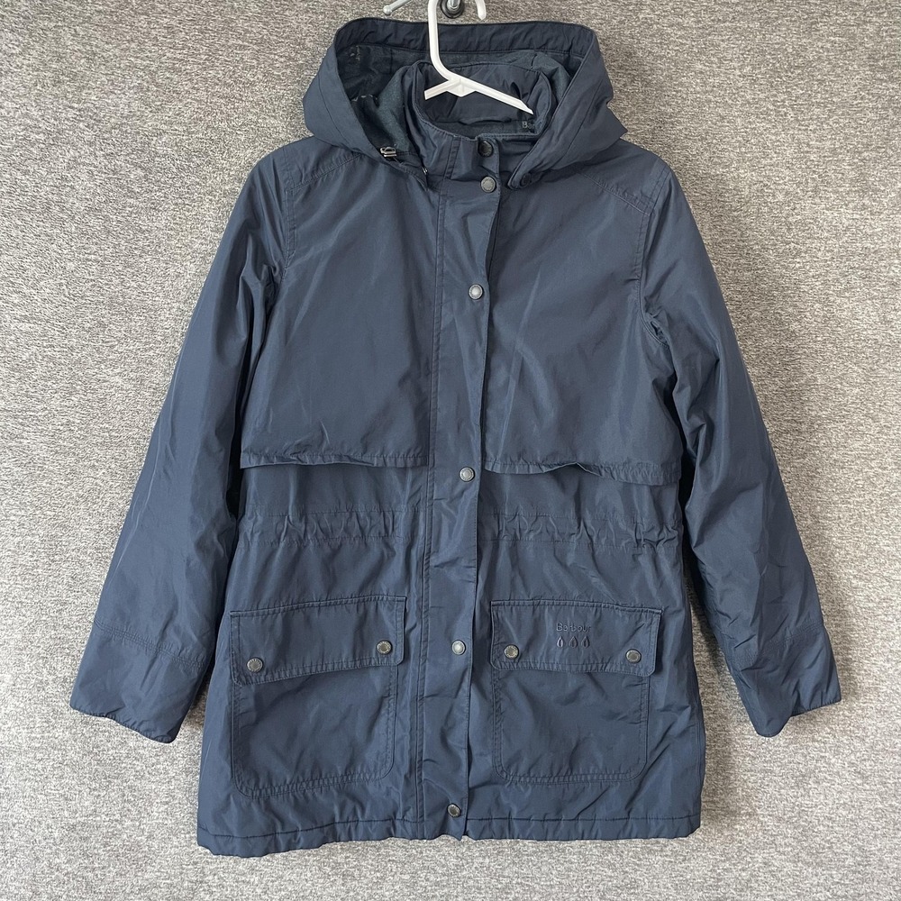 Barbour Status Weather Comfort Parka Coat Womens 6 Blue Waterproof Hooded Rain